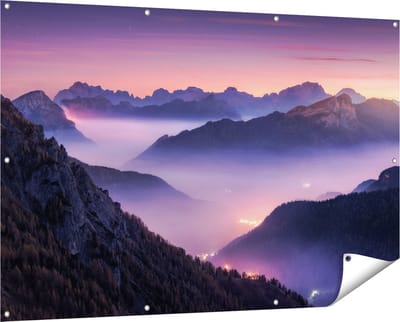 Gards Tuinposter Bergen Landschap in Itali� tijdens Zonsondergang - 150x100 cm - Tuindoek - Tuindecoratie - Wanddecoratie buiten - Tuinschilderij
