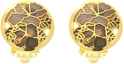 Behave - Oorclips dames - bloemmotief - bruin - goudkleurig - 1,5 cm