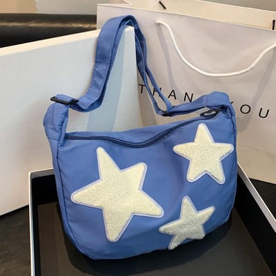 Sac Messenger en Toile pour Femme Sac Hobo Y2k Polyvalent Bandoulière Réglable Sac Sling Bandoulière Sacoche Pentagramme Sac de Voyage Souple 37*27*12cm bleu