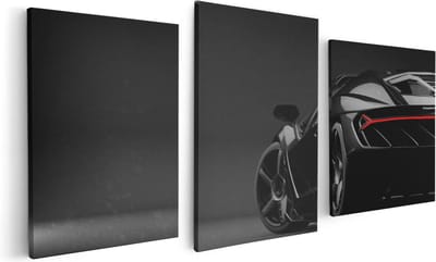 Artaza Canvas Schilderij Drieluik Zwarte Sportwagen Auto - 120x60 - Foto Op Canvas - Canvas Print