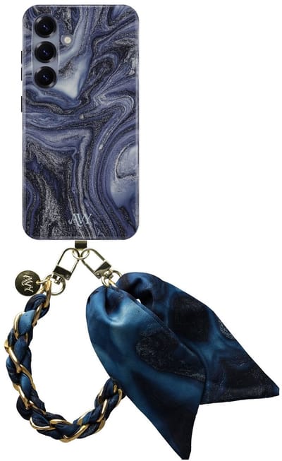 AVY Hoesje Met Telefoonkoord | Geschikt voor Samsung Galaxy S25 Plus | Compatibel met MagSafe | Hard Shell Back Cover | Stijlvol Bijpassend Koord 32CM | Obscura Blue | Blauw