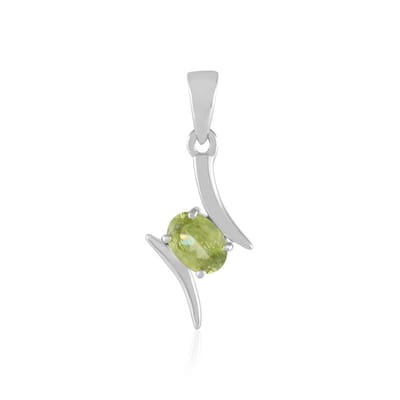 Cavill - Zilveren Hanger 925 Sterling Zilver Platina Geplateerd - Sfeen 0,618 ct Ovaal Briljantgeslepen Groene Edelsteen - Elegant Design 25x11 mm