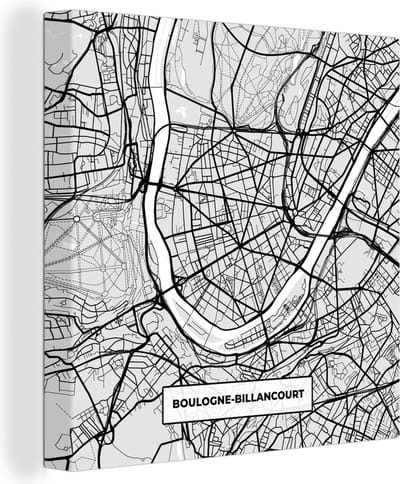 Canvas Schilderij Boulogne-Billancourt - Plattegrond - Frankrijk - Kaart - Stadskaart - 20x20 cm - Wanddecoratie