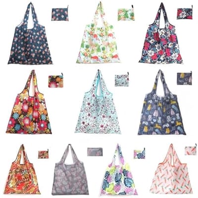 Dailygoods- Boodschappentas - 10 Stuks - Opvouwbaar - Waterdicht - Slijtvast - Dubbele Handgreep - Klein Vak voor Telefoon - Winkelmand