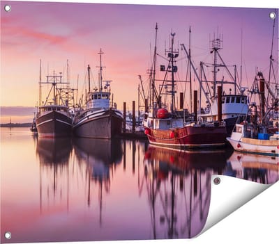 Gards Tuinposter Schepen in de Haven - Boten - 80x60 cm - Tuindoek - Tuindecoratie - Wanddecoratie buiten - Tuinschilderij