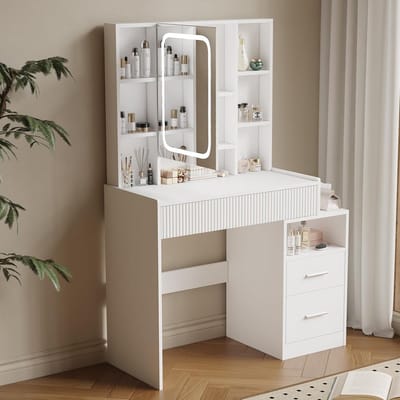 Make-up Tafel met LED Spiegel en Veel Opbergruimte, Modern Design