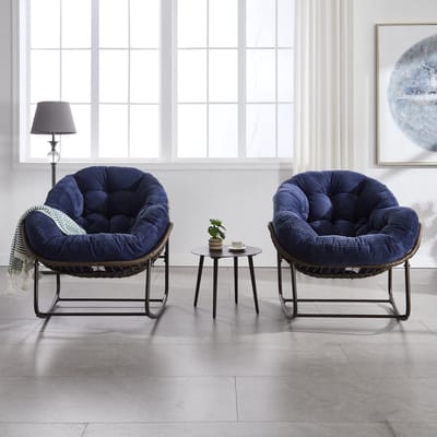 Wishdor Schommelstoel - Oversized - Ergonomisch gebogen - Modern - Buiten en woonkamer - Kunstrotan en staal - Marineblauw - 78 x 106 x 90 cm