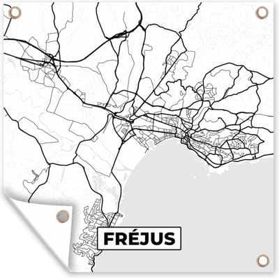 Tuin poster Stadskaart - Fréjus- Frankrijk - Kaart - Plattegrond - Zwart wit - 200x200 cm - Tuindoek