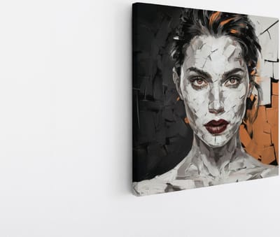 Saammp Canvas Schilderij - Vrouw - Zwart - Oranje - abstract - 20x20 - Foto op canvas - Wanddecoratie - Muurdecoratie Woonkamer - Slaapkamer decoratie - Canvas Print
