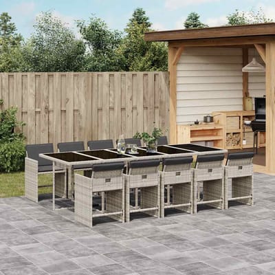 vidaXL - 11-delige - Tuinset - met - kussens - poly - rattan - lichtgrijs