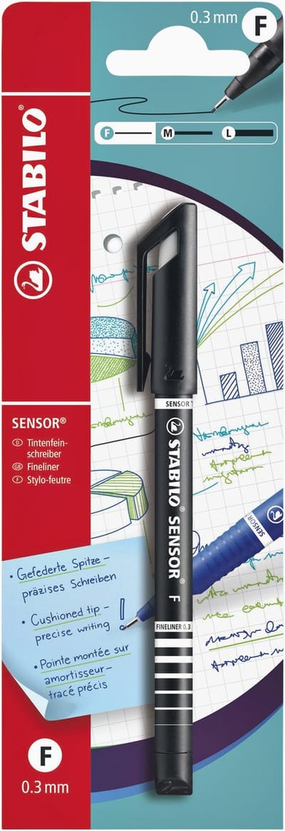 STABILO SENSOR fineliner, 0,3 mm, zwart, op blister