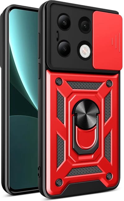 MobyDefend Hoesje - Geschikt voor Xiaomi Redmi Note 13 4G - Pantsercase Met Draaibare Ring - Rood