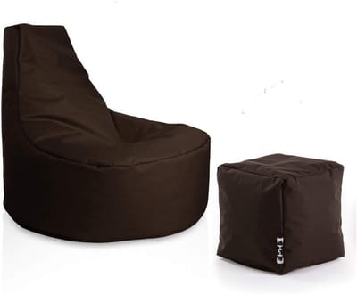 Gamer Zitzak met Kubus Poef Set - Ø80cm Comfortabele Lounge Stoel Bruin