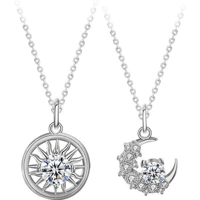 Originele Mossan Diamond 925 Sterling Zilver Sun en Moon Lovers ketting een set van Koreaanse versie van de minderheid sleutelbeen hanger gegraveerd white