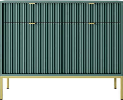 Selsey Vellore - tweedeurs ladekast 104 cm - groen met gecanneleerde fronten, gouden handgrepen en omlijsting