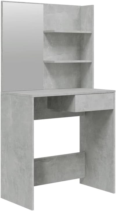 Kaptafel met Spiegel en Opbergruimte - Asymmetrisch Design in Betonlook Grijs