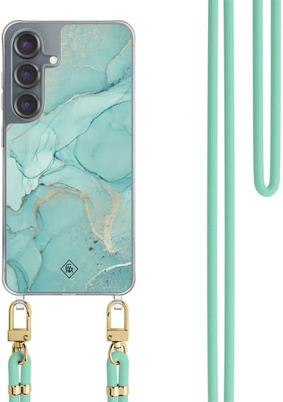 Casimoda® hoesje met koord - Geschikt voor Samsung S25 - Marmer mint groen - Afneembaar koord - TPU/polycarbonaat - Mint