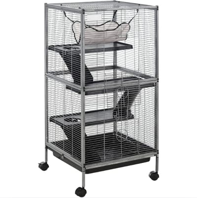 Rattenkooi - Hamsterkooi Met Luxe Hangmat - Frettenkooi Op Wielen Met Verwijderbare Lade