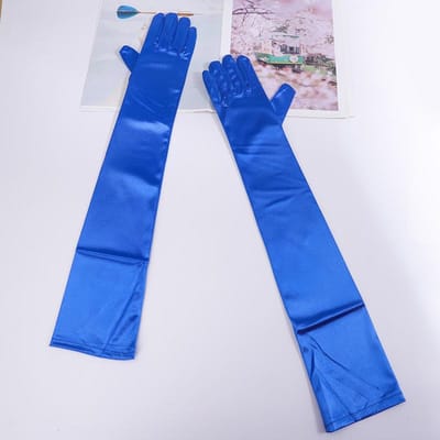 Gants Longs Satin Stretch 55cm pour Femmes Robe de Soirée Mariage Etiquette Solide Opéra/Coude/Poignet Rétro Fête Carnaval Cosplay One Size blue