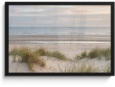 Poster in lijst - Fotolijst 60x40 cm - Posters - Zandstrand - Bewolkt - Duinen - Posterlijst zwart - Decoratie - Wanddecoratie woonkamer - Muurdecoratie slaapkamer