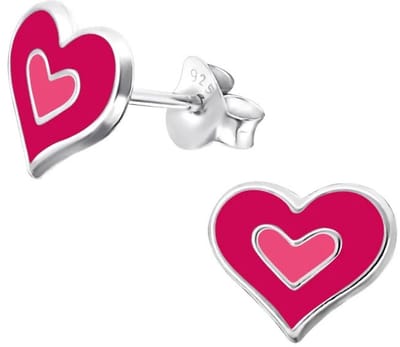 Aramat Jewels | Oorbellen | 925 Zilveren Hartjes Oorbellen Emaille Diverse Kleuren - Hart Oorstekers | Blauw/Roze-9x8mm | | | Zilver | Kinderen, Volwassenen | Verkleurd niet