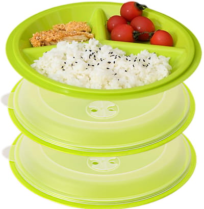 carmdering - Magnetronbord - Vershouddoos - Bento bowl - Warmhoudbord - Set van 3, 3 vakken, deksel opent in magnetron - BPA-vrij, PP, vaatwasmachinebestendig - Herbruikbaar, voorkomt smaakvermenging - Lichtgroen