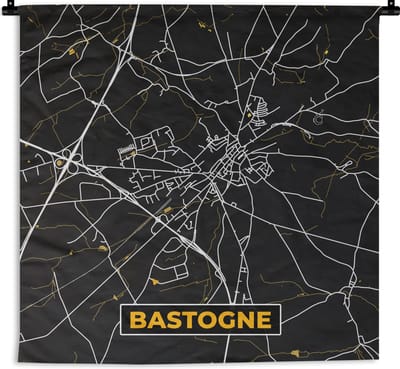 Wandkleed - Wanddoek - Stadskaart - Plattegrond - Bastogne - Goud - Kaart - 180x180 cm - Wandtapijt