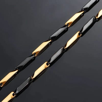 Rvs sieraden- Bicolor bamboo ketting - schakelketting -zwart-goudkleur