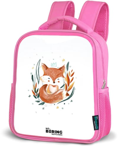 NoBoringSuitcases.com® - Rugzak roze - Schooltas meisjes - Waterverf - Vos - Illustratie - Bladeren - Kinder rugtas meisje - Boekentas kind - Kinderrugzak voor school - Schoolrugzak