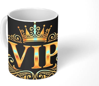 Mok - Koffiemok - VIP - Kroon - Goud - Mokken - 350 ML - Beker - Koffiemokken - Theemok