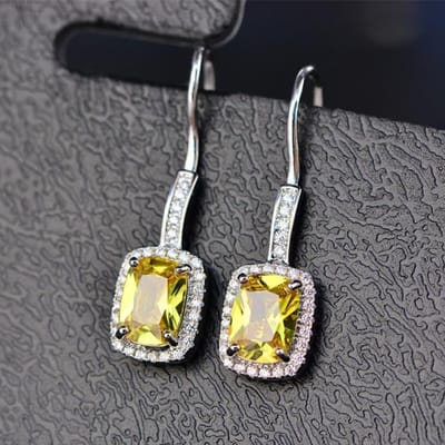 Onerain 100 % Argent Sterling 925 6 *8 Mm Émeraude Citrine Saphir Gemmes Goutte Pendante Boucles d'Oreilles à Crochets Pour Femmes Bijoux en Gros jaune