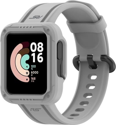 By Qubix - Siliconen sportband met case - Grijs - Geschikt voor Xiaomi Redmi Watch 2 (Lite)
