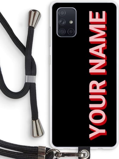 Gepersonaliseerd - Case Company® - Hoesje met koord geschikt voor Samsung Galaxy A71 hoesje met Koord - Namecase - Telefoonhoesje met Zwart Koord - Bescherming aan alle Kanten en Over de Schermrand