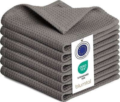 Blumtal® Wafeldoeken 30x30 cm - Set van 6 - Theedoeken katoen 100% - Keukendoeken wasbaar op 60 °C - Keukendroogdoeken - Vaatdoeken - Antraciet