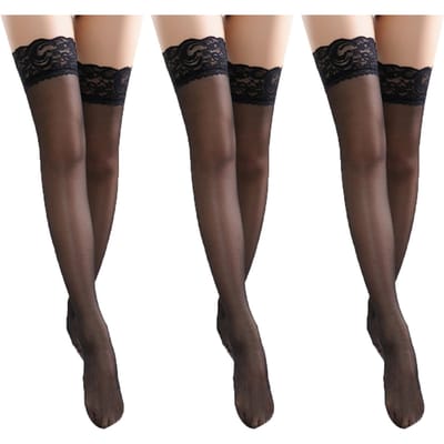 3 Paar Schattige Sexy Lange Zijden Kousen Met Kant, Kawaii Sokken Voor Vrouwen Meisjes Dijhoge Kousen M black