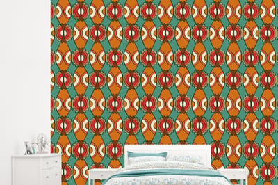 Behang - Fotobehang Design - Retro - Oranje - Abstract - Breedte 245 cm x hoogte 220 cm