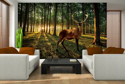 Fotobehang Herten - Muurafbeelding Vlies - Woonkamer Slaapkamer - Inclusief Lijm - 152x104 cm - Natuurlijk