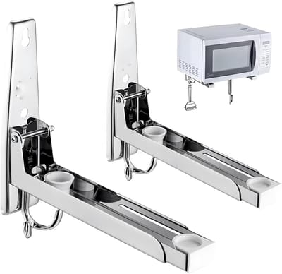 Microwave Holder, met dubbele haken Muurbeugel voor magnetron, muurbeugel voor magnetron, Verstelbaar, magnetronplank van RVS voor magnetron (tot 45 kg) voor woningen, keukens, kleine cafés, kantoren en apotheken, ruimtebesparende - Cyslmuk®