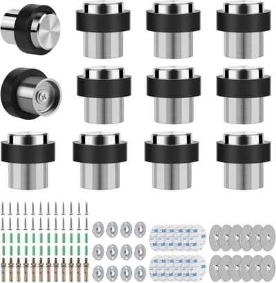 Deurstopper set van 12 stuks - RVS met zelfklevende 3M-sticker en schroeven - ø 32 mm - 45 mm hoogte - eenvoudige installatie - deurbuffer voor aan de muur.