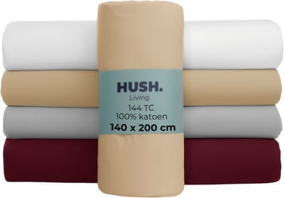HUSH Living - Hoeslaken 140x200+30cm - 100% katoen, 144TC, soepel en ademend - elastiek rondom - zand