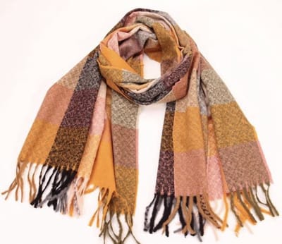 Lange Warme Sjaal - Geblokt - Okergeel/Grijs - 180 x 65cm (392#)