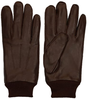 Manfield - Heren - Donkerbruine leren heren handschoenen - Maat 1
