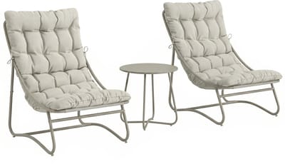 Balkonset 2 personen - Tuinset - Bistroset - Lichtgrijs + Crèmewit - Weerbestendig - 3 delig - Tuintafel en 2 stoelen - 2 personen - Gecoat staal - Onderhoudsvrij staal