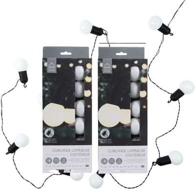 Home Deco Factory feestverlichting lichtsnoer - 2x - 10 LED lampen - warm wit - 270 cm - buiten - tuinverlichting - sfeerverlichting