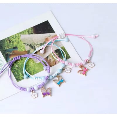 Bohemian Vlinder Bloem Armbanden Voor Vrouwen Meisjes Handgemaakt Paars Blauw Roze Kralen Gevlochten Touw Ketting Armband Bangles BFF Cadeau beige