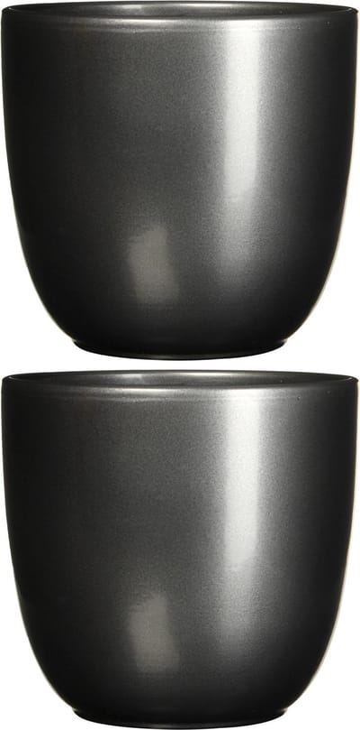 Mica Decorations Bloempot - 2x stuks - antraciet grijs - keramiek - 35 x 31 cm - plantenpotten
