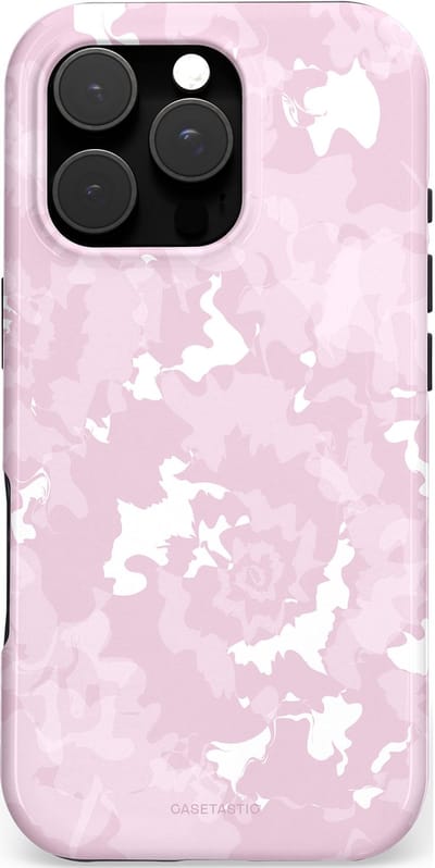 Casetastic hoesje geschikt voor Apple iPhone 16 Pro - MagSafe - Dubbellaagse bescherming - Roze wervels - Fashion Case - Lichtgrijs Lichtroze Wit