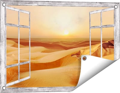 Gards Tuinposter Doorkijk Woestijn bij Zonsondergang in de Sahara - 60x40 cm - Tuindoek - Tuindecoratie - Wanddecoratie buiten - Tuinschilderij