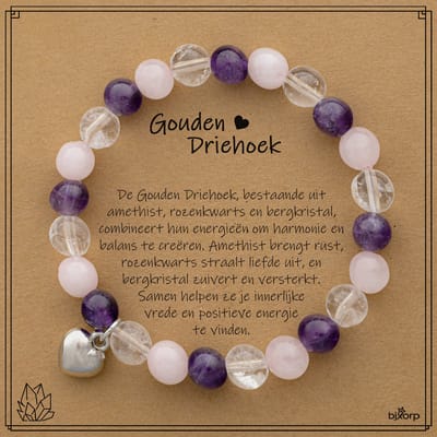 Bixorp Gouden Driehoek Armband op Cadeau Kaartje - Met Hartje Hanger - Gouden Driehoek - 8mm / 18cm Edelsteen Kralenarmband - Inclusief Cadeau Envelop