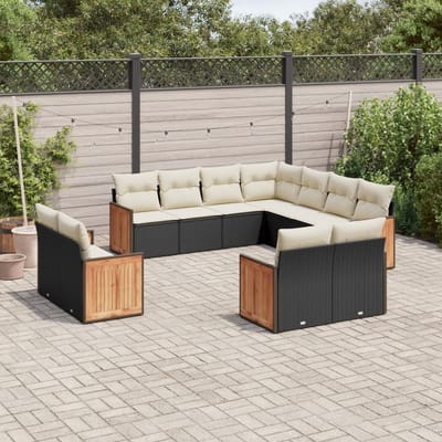vidaXL - 11-delige - Loungeset - met - kussens - poly - rattan - zwart
